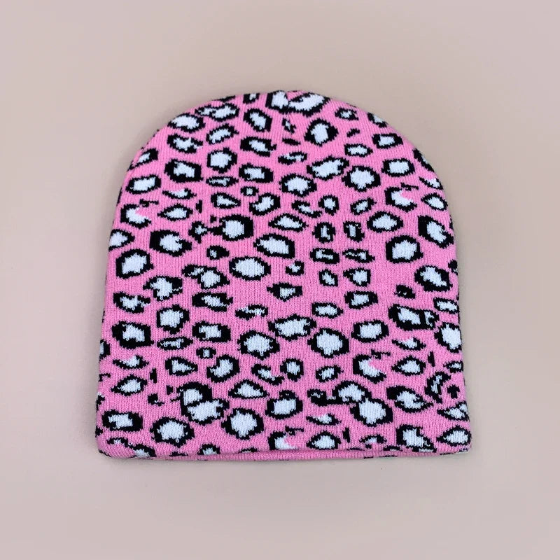 Retro Leopard Wool Knit Beanie - Warm Autumn Winter Hip Hop Y2K Street Fashion Hat