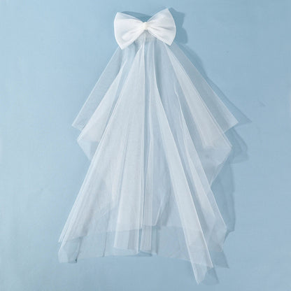 White Tulle Bow Veil Hairpin with Pearls – Elegant Bridal & Bachelorette Hair Clip for Weddings, Parties, and Gifts