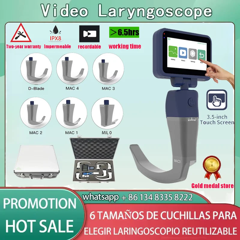 3.5-Inch Touch Screen Video Laryngoscope with Reusable Sterilizable Blades – Digital Laryngoscope, Mexico Warehouse Delivery