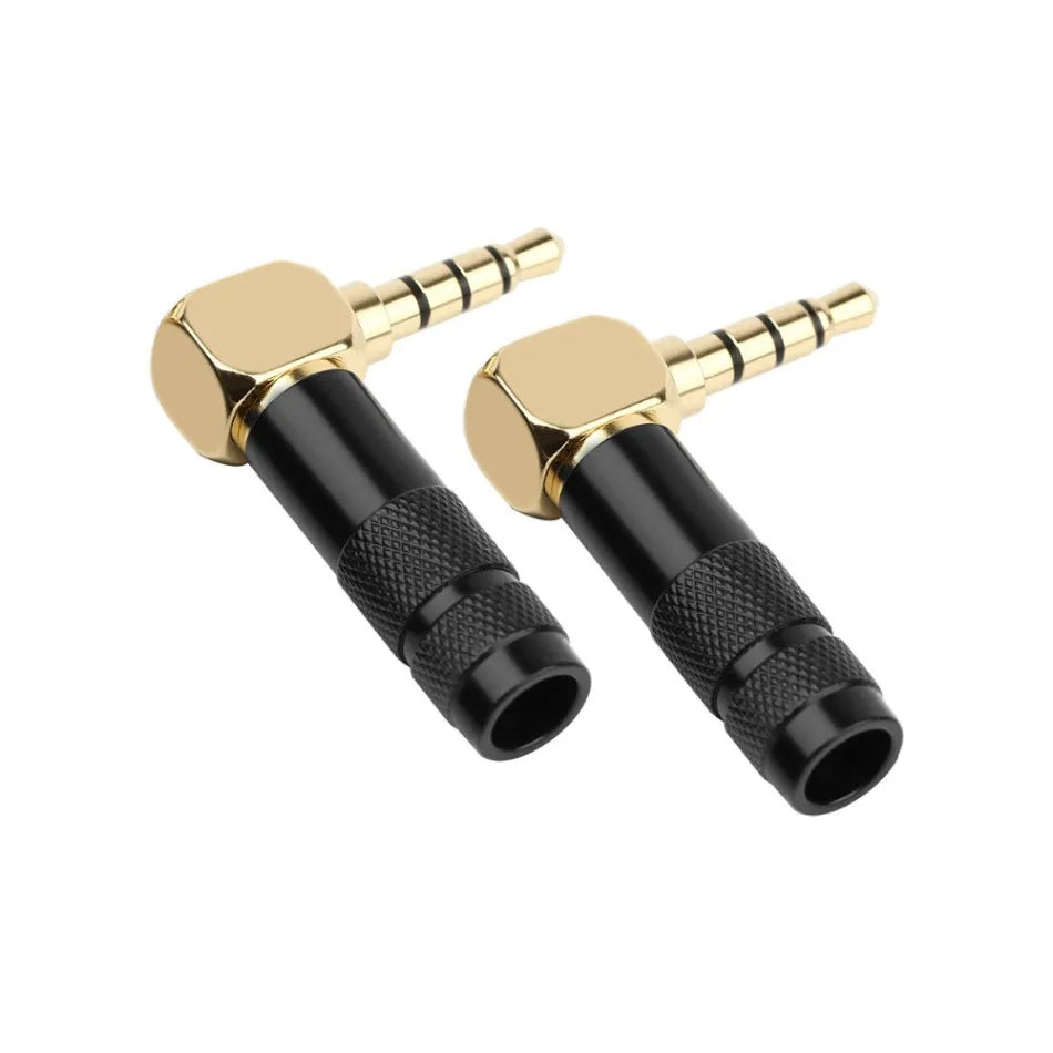 3.5mm 90° Right Angle Audio Adapter Plug – Gold Soldered Earphone Connector, 1/8" 3/4 Pole Headphone Jack