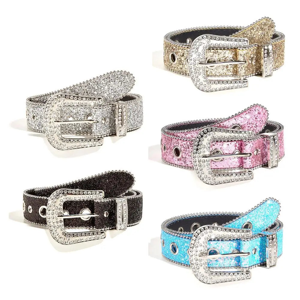 Skull Rivet Rhinestone PU Leather Belt – Trendy Solid Color Cowgirl & Cowboy Belt for Women & Girls