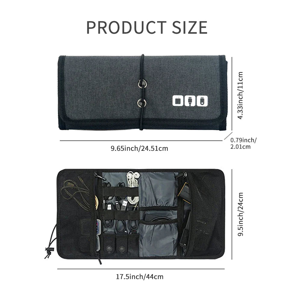 Tech Travel Essential: Electronic Organizer Cord Pouch - Roll-Up Case for USB Cables, Charger, and Phone Accessories
