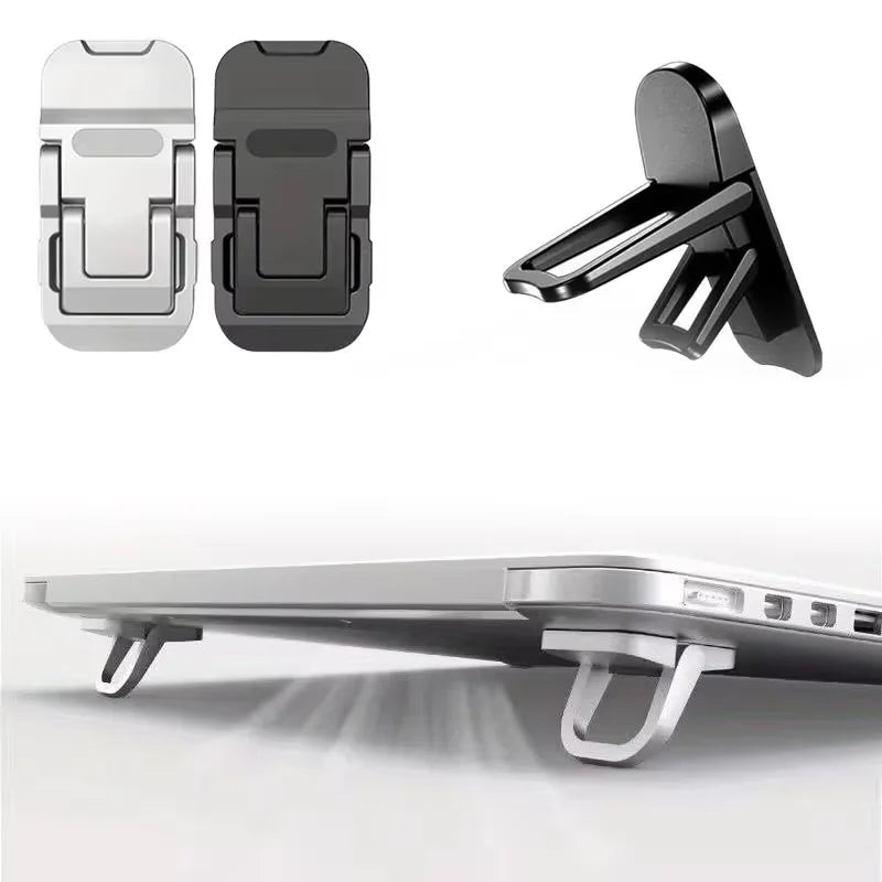 2PCS Mini Foldable Laptop Stand – Portable Adjustable Notebook & Keyboard Riser with 2 Angles, Self-Adhesive Invisible Design
