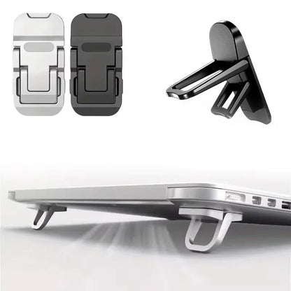 2PCS Mini Foldable Laptop Stand – Portable Adjustable Notebook & Keyboard Riser with 2 Angles, Self-Adhesive Invisible Design