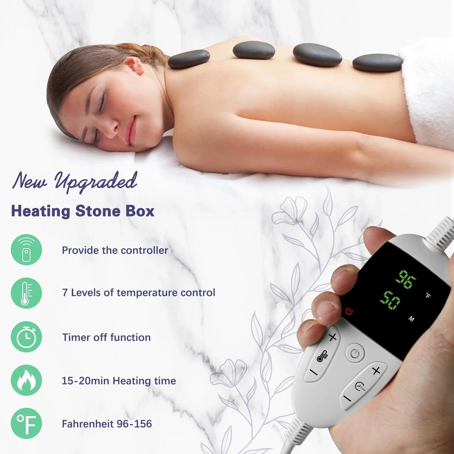 Adjustable Temperature Hot Stone Massage Set with Heater – Professional Spa Tool for Neck and Body Relaxation