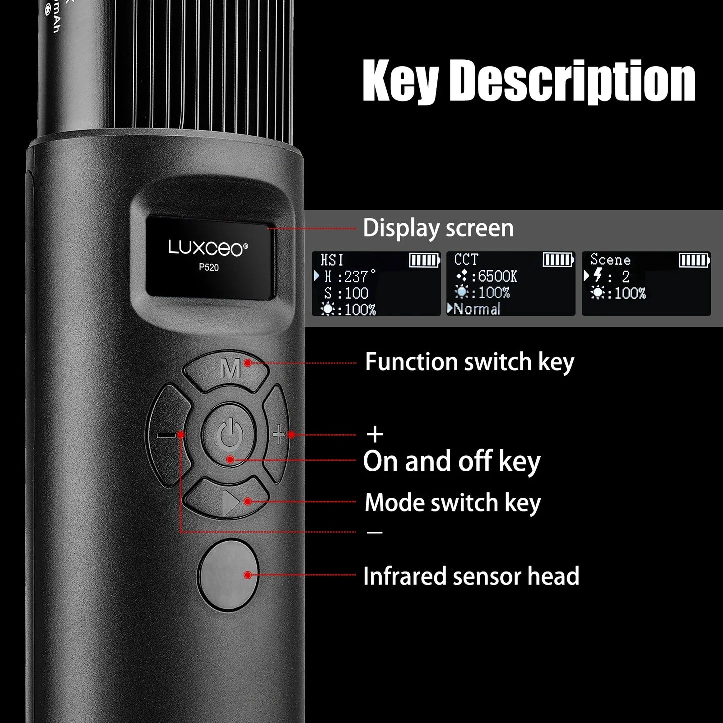 LUXCEO P520 RGB LED Video Light Stick 2500K-6500K Handheld Photography Studio Lamp Portable Camera Light for TikTok & Vlogging