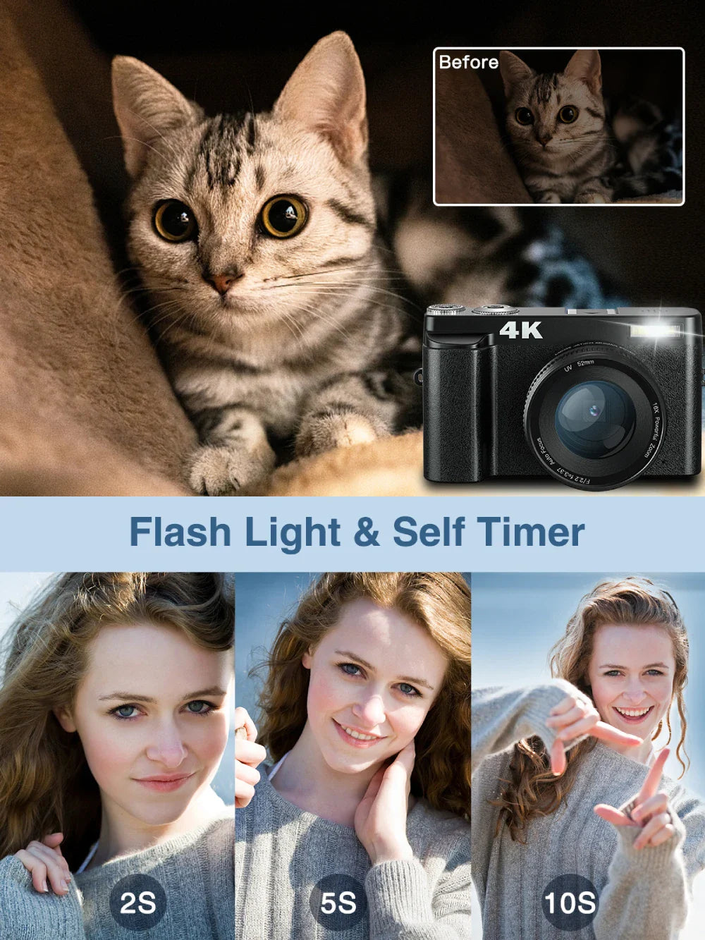 4K Digital Camera – 48MP Compact Vlogging Camera with 180° Flip Screen, Autofocus & Anti-Shake