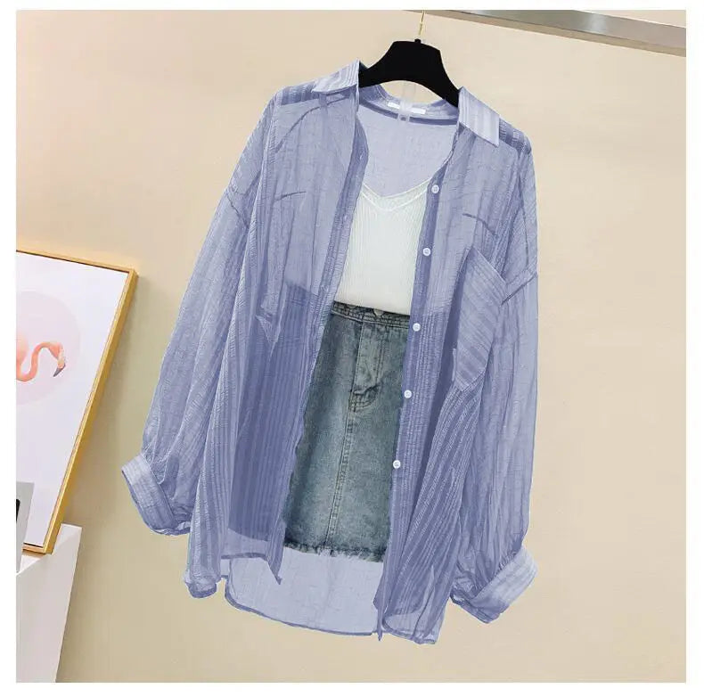 Summer Sunscreen Shirt – Elegant Thin Chiffon Korean Harajuku See-Through Loose Blouse & Casual Women’s Cardigan