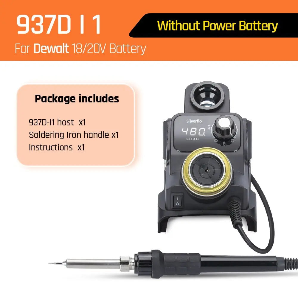 Silverflo 937DI Cordless Soldering Station – Portable 18V/20V Soldering Tool with Sleep Mode for DEWALT, Milwaukee, Makita Batteries