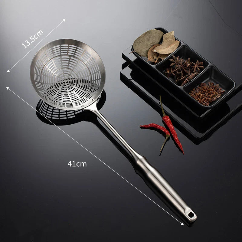 3 Sizes Round 304 Stainless Steel Strainer Set – Long Handle Kitchen Sieves for Hot Pot, Oil Filter & Cooking Tools