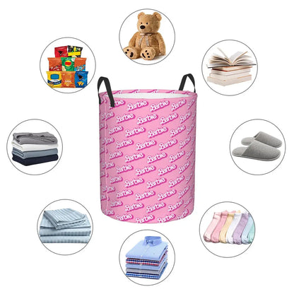 Custom Barbie Logo Laundry Basket – Collapsible Large Capacity Clothes Storage Bin, Disney Baby Hamper