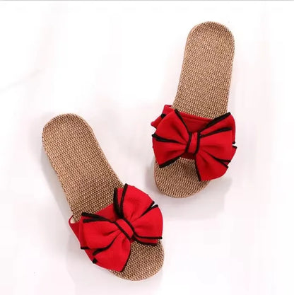 Women’s Bow-Knot Linen Slippers - Cute Soft Indoor Casual Home Flats