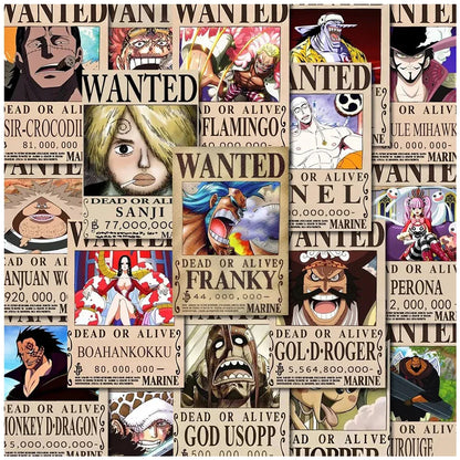 56PCS One Piece Anime Stickers – Wanted Poster Cartoon Decals for Laptop, Notebook, Phone & Wall Decoration