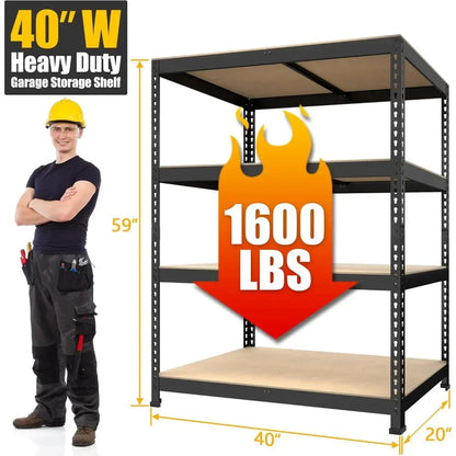 40" x 20" x 59" Heavy Duty 4-Tier Metal Storage Shelves – Adjustable Garage Utility Rack Organizer