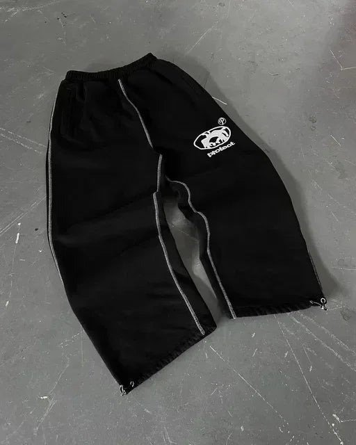 American Y2K Gothic Hip Hop Sweatpants for Men – Retro Double Layer Baggy Joggers with Elastic Waist