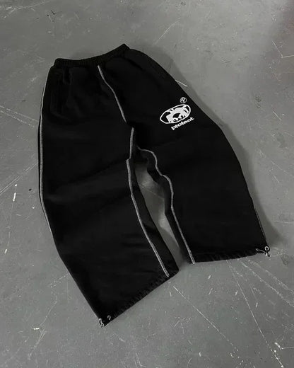 American Y2K Gothic Hip Hop Sweatpants for Men – Retro Double Layer Baggy Joggers with Elastic Waist