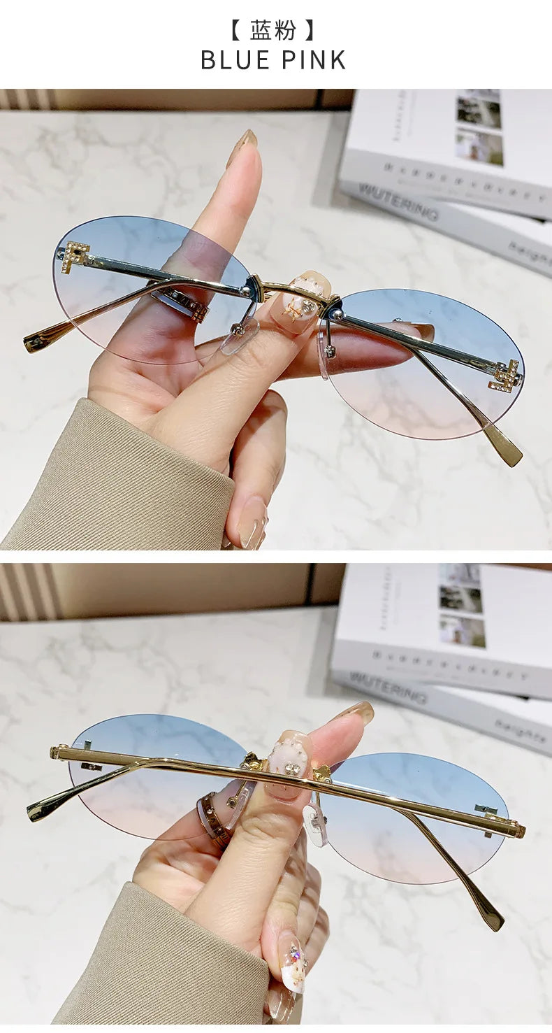 European & American Fashion Frameless Metal Sunglasses – Trendy Luxury UV Protection Eyewear