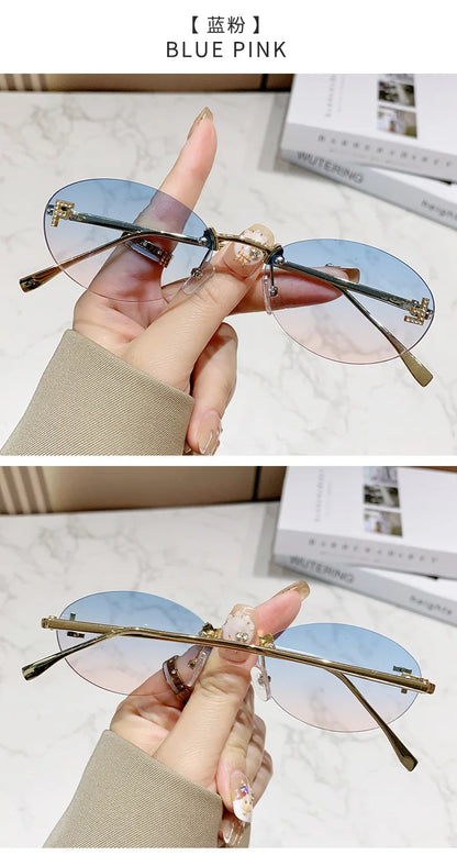 European & American Fashion Frameless Metal Sunglasses – Trendy Luxury UV Protection Eyewear