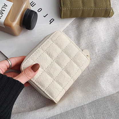 Women’s Small PU Leather Zipper Wallet with Coin Purse – Cute Plaid Mini Korean Card Holder, New Arrival