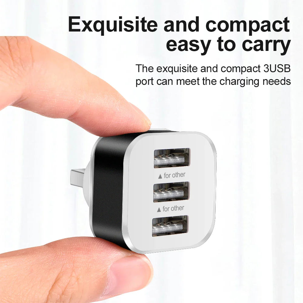 3 Port USB Adapter - 3 in 1 Multiple USB Interface Extender for Tablets, Laptops, and Auto Electronics Charger