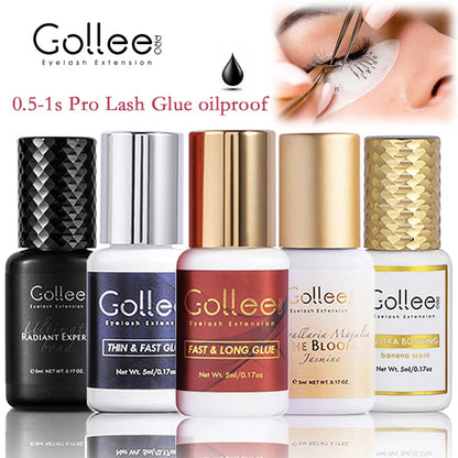 Gollee 0.5–1s Fast-Drying Eyelash Extension Glue – No Odor, No Irritation Adhesive for Lash Extensions, Professional Makeup Supplies