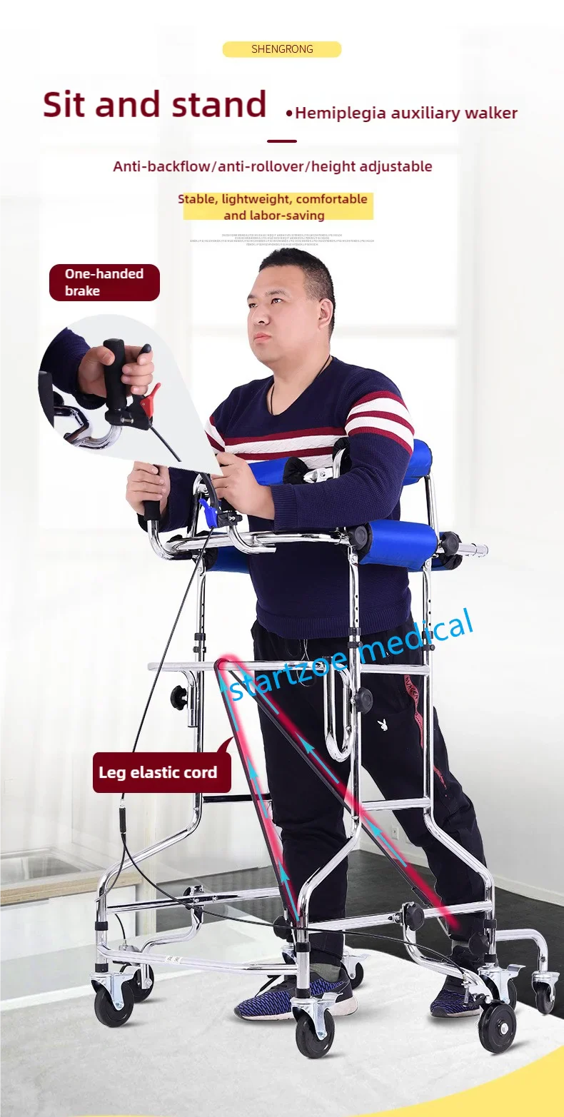 Upright Rollator Walker – 8-Wheel Anti-Tilt Stand-Up Walker with Seat, Hemiplegia Mobility Support Frame