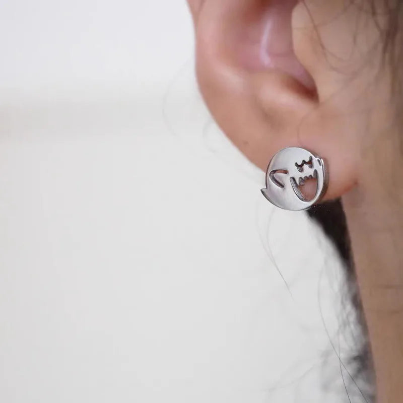 2pcs Stainless Steel Cute Cartoon Stud Earrings for Women - Silver, Black, Gold Minimalist Piercing Jewelry Gift