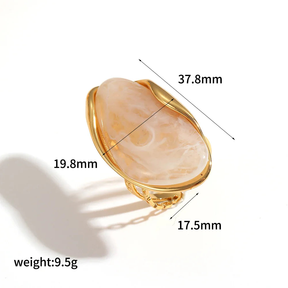 TDJewelry Stainless Steel Resin Geometric Ring – 18K Gold Plated Fashion Jewelry for Women