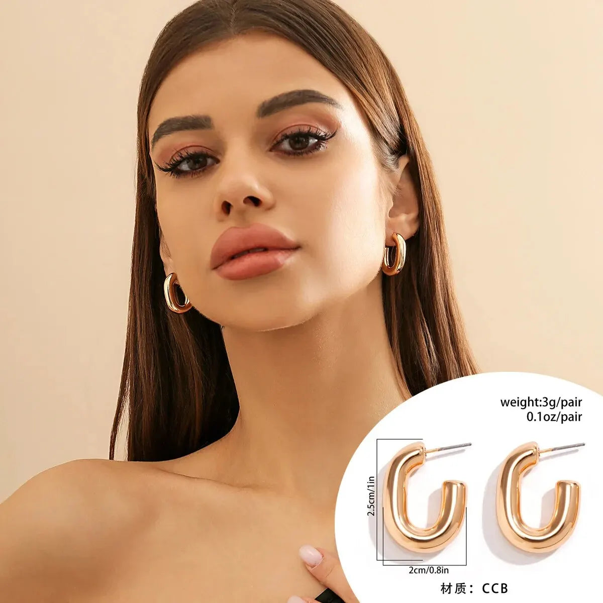 Vintage U-Shape Link Hoop Earrings – Geometric Punk Metal Jewelry for Women