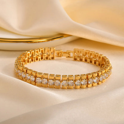 14K Gold Plated Paperclip Chain Bracelet with Cubic Zirconia Chunky Adjustable Link Jewelry for Women