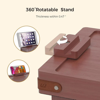 Black Sofa Armrest Tray with Storage Box – Couch Arm Table with 360° Rotating Top & Phone Stand