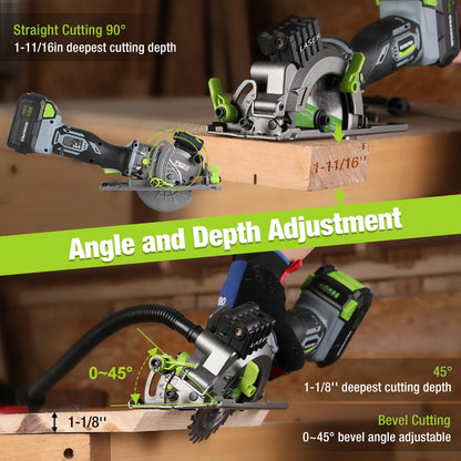 WORKPRO 20V Cordless Circular Saw with 115mm Blade – 710W Electric Power Tool for Wood & Tile Cutting (Laser & No Laser Options)