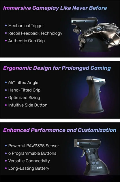 Ragnok 3 Gun Gaming Mouse – ErgoStrike 7 FPS Shooter Mouse with Recoil for Immersive Gameplay
