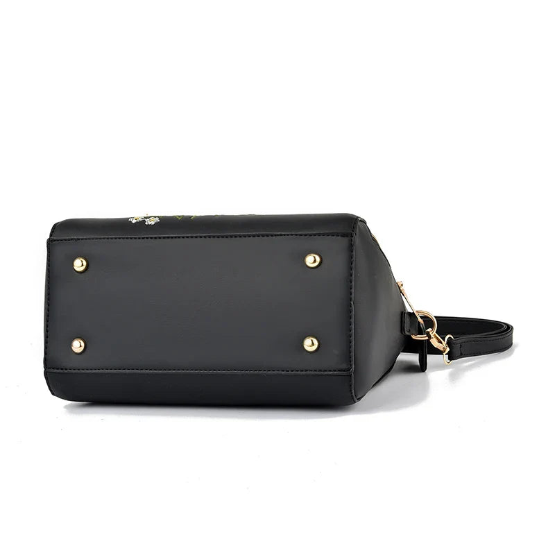 Floral Detail Shoulder Bag - Trendy Zipper Handbag for Work & Casual, Women's Crossbody Purse with Floral Decor