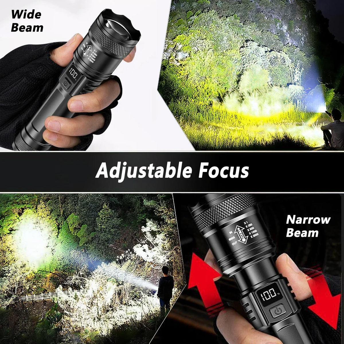 2000LM Ultra Bright P50 LED Tactical Flashlight – Telescopic Zoom Handheld Torch EDC Emergency Spotlight (14500/18650 Battery Compatible)