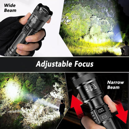 2000LM Ultra Bright P50 LED Tactical Flashlight – Telescopic Zoom Handheld Torch EDC Emergency Spotlight (14500/18650 Battery Compatible)