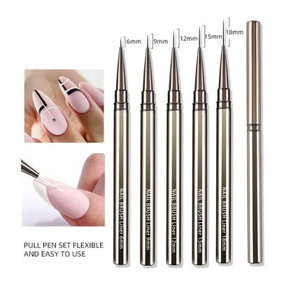 Nail Art Liner Brushes for Striping & Drawing – 6 to 25mm Design Pens, Professional Manicure Tools