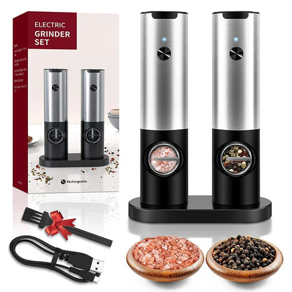 USB Rechargeable Electric Salt & Pepper Grinder – Adjustable Roughness for Freshly Ground Pepper and Spice Powder