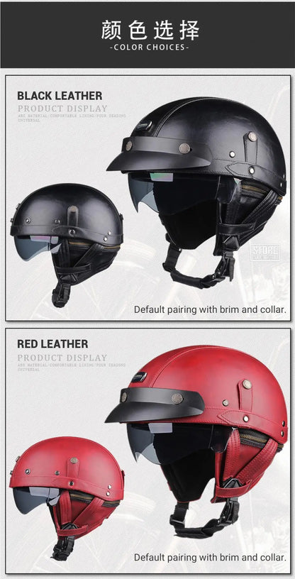 Retro DOT-Certified Motorcycle Half Helmet – HD Lens, Men & Women, 4-Season Scooter & Moto Riding Casco