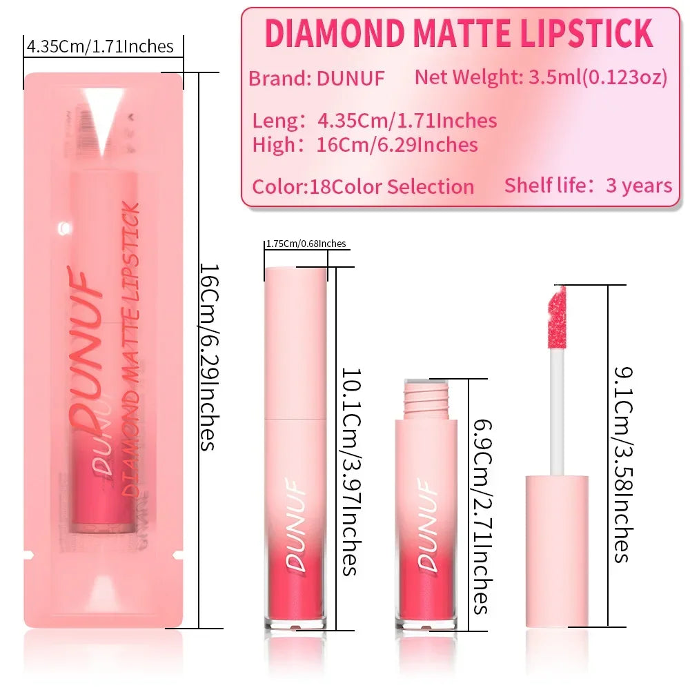 18-Color Sexy Red Diamond Glitter Lip Gloss – Metallic, Waterproof, Long-Lasting Matte Shimmer Liquid Lipstick for Women