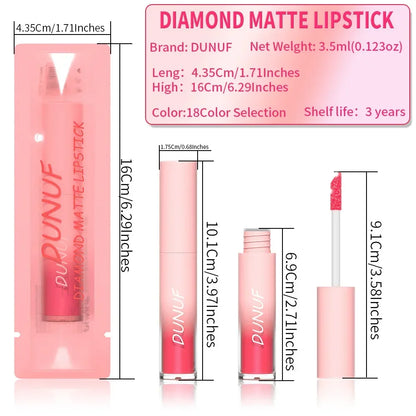 18-Color Sexy Red Diamond Glitter Lip Gloss – Metallic, Waterproof, Long-Lasting Matte Shimmer Liquid Lipstick for Women