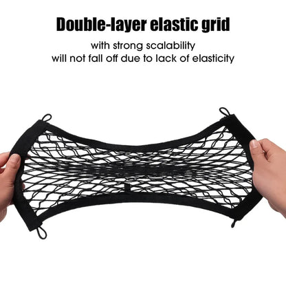Car Storage Net Bag Organizer with Screws – Elastic Mesh Cargo Pocket Holder for Auto, Rear Trunk & Boat Storage