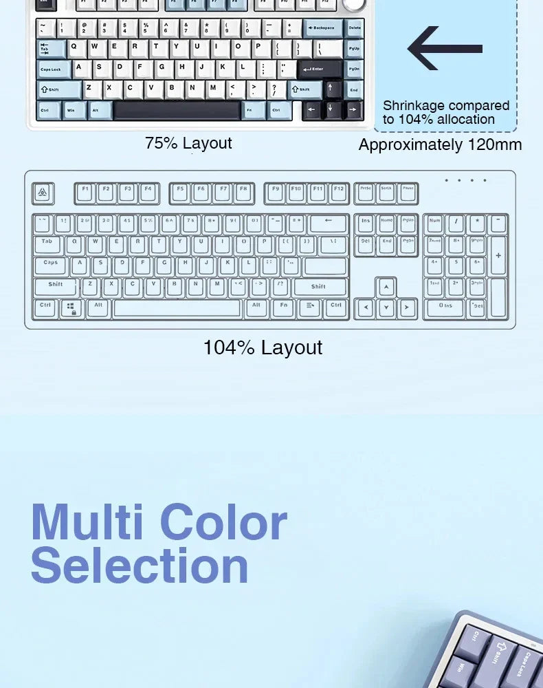 AULA F75 75% Mechanical Gaming Keyboard – 2.4G Wireless, Bluetooth, Wired, RGB, OEM Profile, Gasket Structure