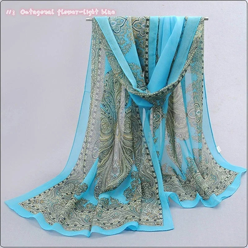 Women’s Chiffon Scarf – Long Butterflies & Branch Pattern Shawl, Elegant Versatile Retro Fashion Accessory