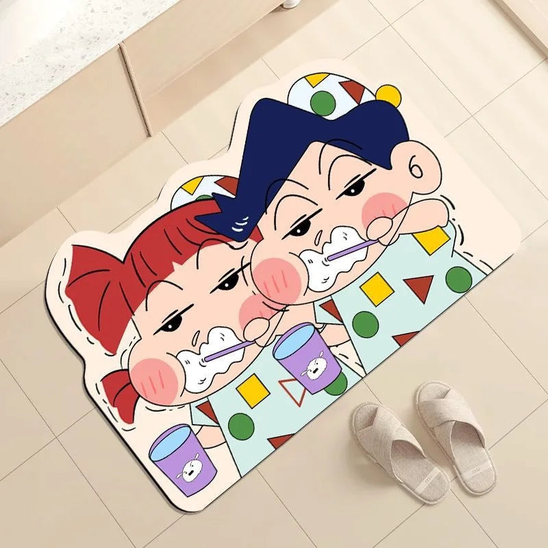 30×40cm Cartoon Shower Mat - Quick-Dry Water Absorbent Bath Mat with Crayon Shin-chan Design