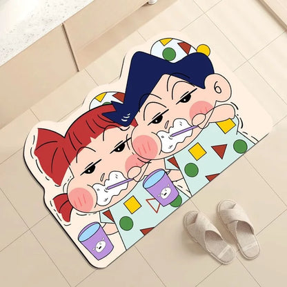 30×40cm Cartoon Shower Mat - Quick-Dry Water Absorbent Bath Mat with Crayon Shin-chan Design