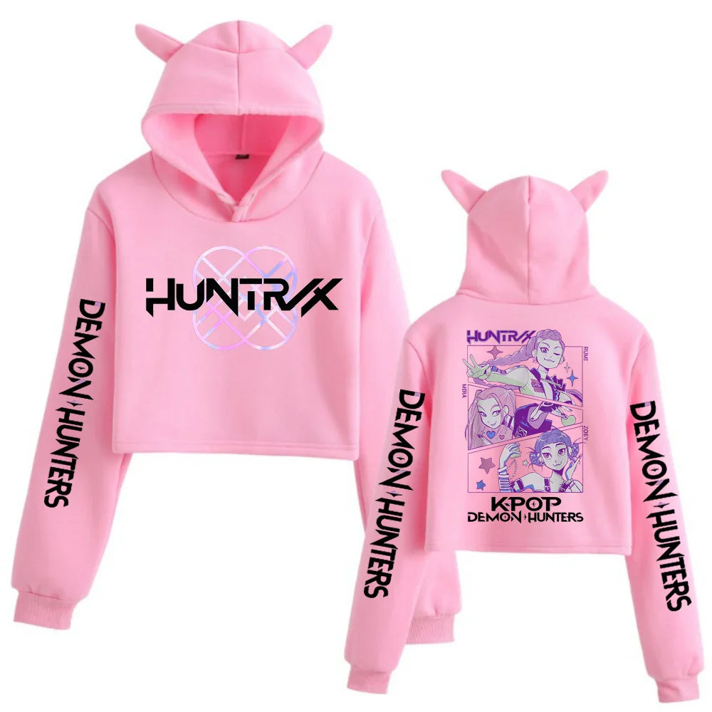 Kpop Demon Hunters Cat Ears Crop Top Sweatshirt – Long Sleeve Girls Fashion Hoodie