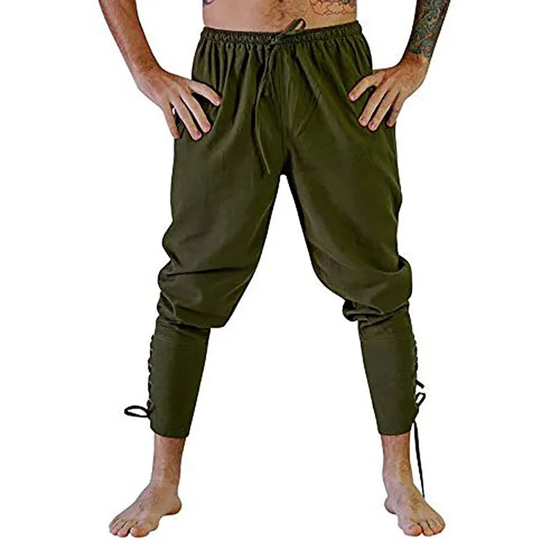 Men’s Pirate & Viking Costume Pants – Renaissance Medieval Drawstring Shorts for Halloween Cosplay