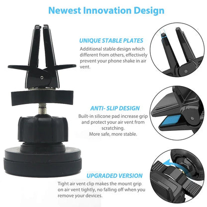 Magnetic Car Phone Holder - 360° Rotating Air Vent Mount for iPhone Samsung Xiaomi Smartphones