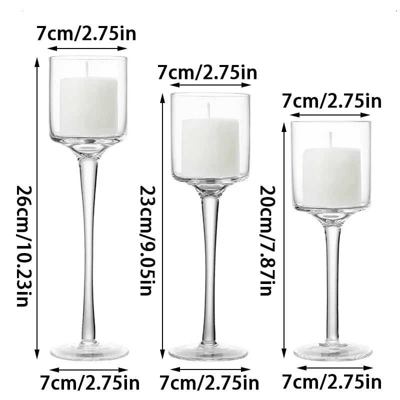 Modern Light Luxury High-Footed Glass Candle Holders – Transparent Wedding Props & Romantic Candle Lights